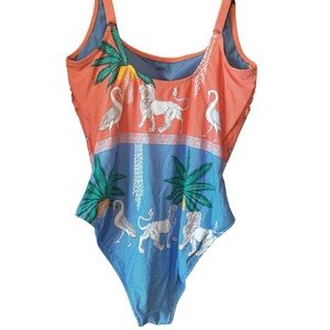 Johnny Was Swimsuit Paolita Tank One Circes Garden Blue and Orange Animal Roman